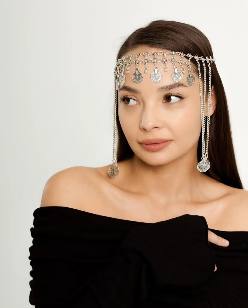 Women Accessories India - الرجعية فضي سبيكة سلسلة الجبين خوذة